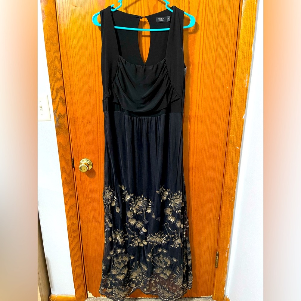 Elegant Igigi Black Maxi Dress with Gold Embroidery/Sequins
